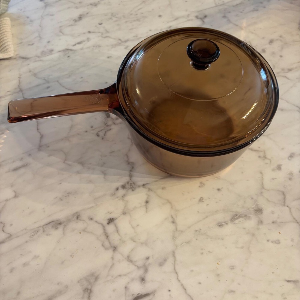 Visions Corning Amber Glass 1.5L Saucepan with Pyrex V-1.5-C Lid Made in USA